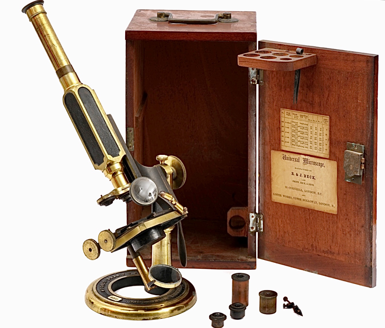62b. Microscopio monocular con objetivos en revólver. c.1900. 4